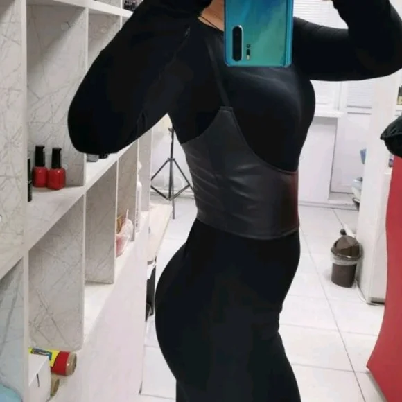 Black wide corset belt faux leather harness suspenders steampunk waist belt - Picture 12 of 15